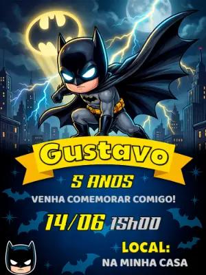 Convite de Aniversário Batman Chibi para Editar