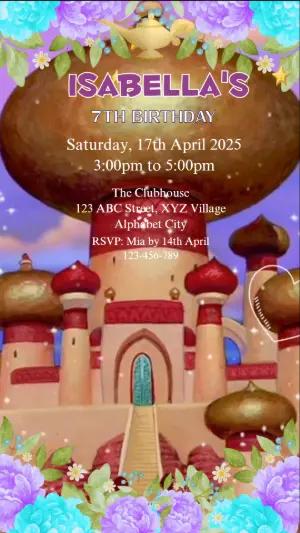Animated Princess Jasmine Birthday Video Invitation to Edit
