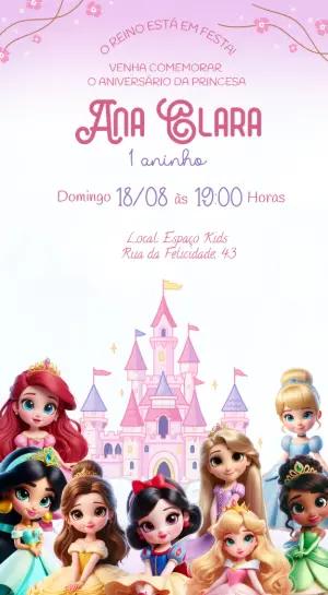 Convite de Aniversário Princesas da Disney Modelo para Editar