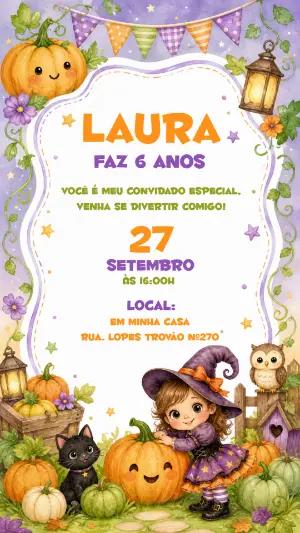 Convite de Aniversário Halloween Fofo para Editar Online