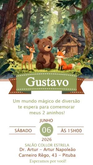 Convite de Aniversário Animais do Bosque Fofo para Editar