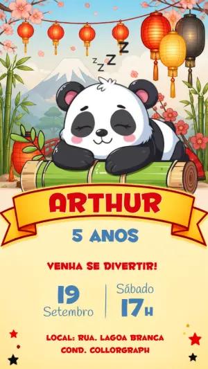 Convite de Aniversário Panda Fofo Editável