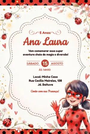 Convite de Aniversário Ladybug Miraculous Editável