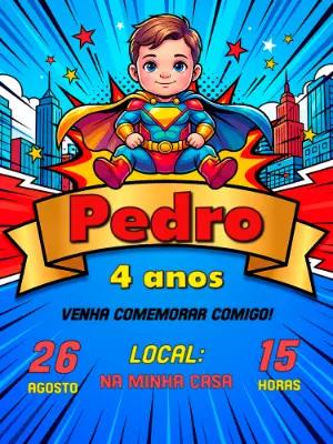 Convite de Aniversário Super-Herói Fofo para Editar