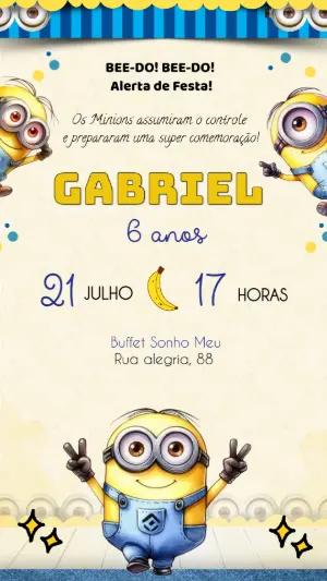 Convite de Aniversário Minions Amarelo e Azul para Editar