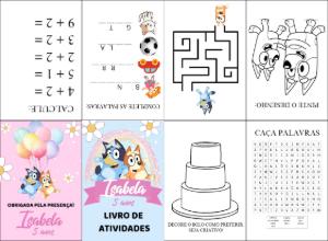 Livro de Atividades Aniversário Bluey e Bingo para Editar
