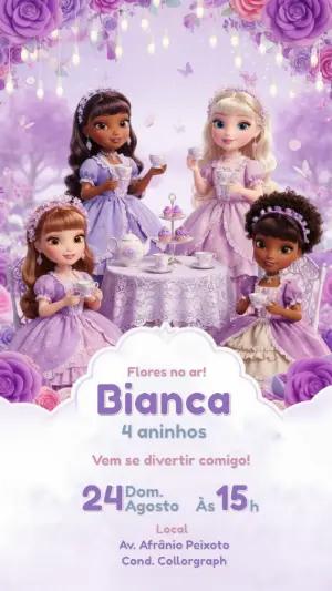 Convite de Aniversário Chá das Princesas Lilás para Editar