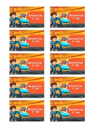 Etiqueta Escolar Hot Wheels com Carro de Corrida para Editar