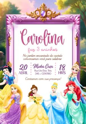 Convite de Aniversário Princesas Encantado Modelo Editável