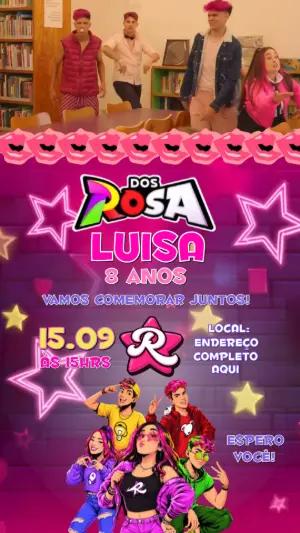 Convite Animado de Aniversário Emilly Vick e Dos Rosa para Editar