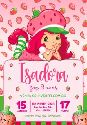 Convite Digital Aniversário Infantil Moranguinho Editável