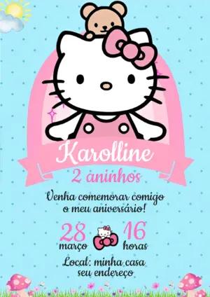 Convite de Aniversário Hello Kitty Rosa e Azul para Editar