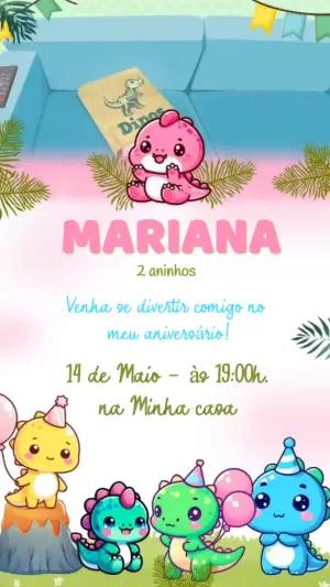Convite Animado Aniversário Dino Baby Menina para Editar