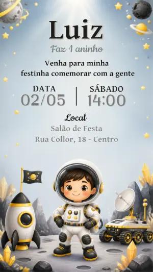 Convite de Aniversário Astronauta Infantil Editável