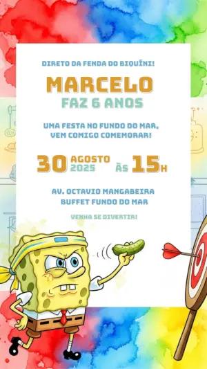 Convite de Aniversário Bob Esponja Editável para Personalizar