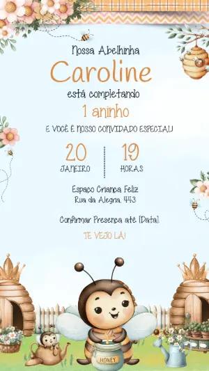 Convite de Aniversário Abelhinha: Modelo Editável