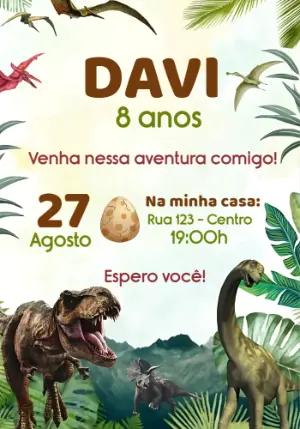 Convite de Aniversário Dinossauros Jurassic Park Editável