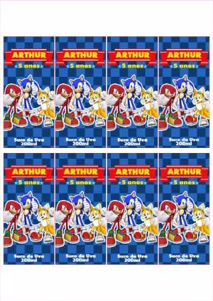 Rótulo para Suco Sonic Editável para Festa de Aniversário