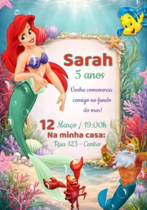 Convite de Aniversário A Pequena Sereia para Editar