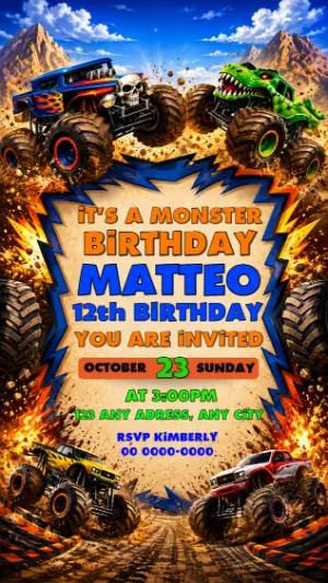 Monster Truck Birthday Invitation