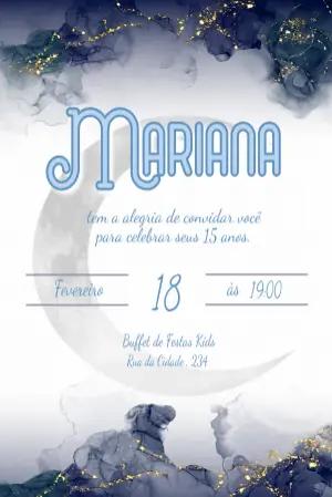 Convite de 15 Anos Editável Tema Celestial com Lua