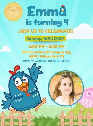Lottie Dottie Chicken Birthday Invitation Editable Template with photo