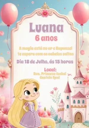 Convite de Aniversário Enrolados Rapunzel para Editar Online