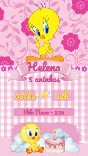 Convite Digital Aniversário Infantil Piu-Piu para Editar