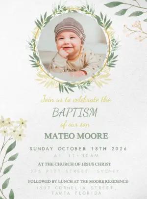 Elegant Baptism Invitation with Gold Cross | Editable Template