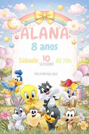 Convite Digital Baby Looney Tunes Aniversário Infantil Editável
