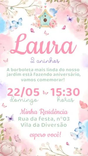 Convite de Aniversário Infantil Jardim das Borboletas Editável