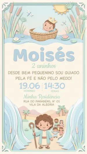 Convite de Aniversário Moisés Infantil Paper Cut Editável