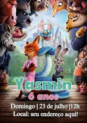 Convite de Aniversário Zootopia e Amigos Editável para WhatsApp
