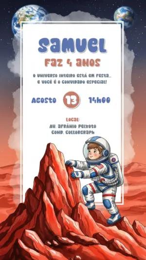 Convite Aniversário Astronauta no Espaço para Editar Online