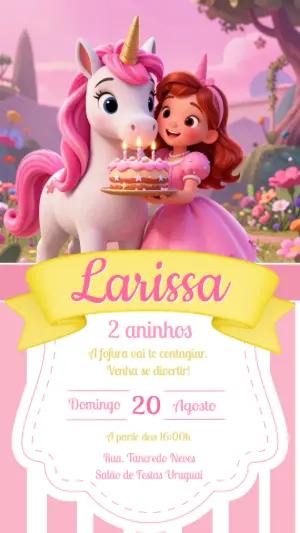 Convite de Aniversário Unicórnio Fofo 3D para Editar