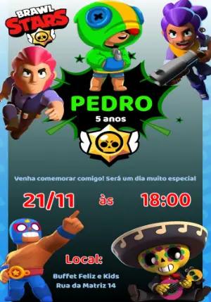 Convite de Aniversário Brawl Stars com Personagens para Editar