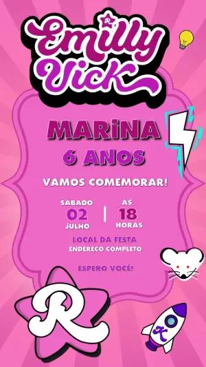 Vídeo Convite de Aniversário Emilly Vick Editável Online