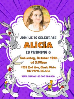 Bugs Bunny Birthday Invitation Editable Template