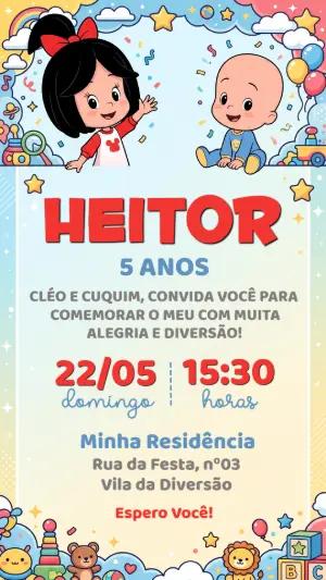 Convite de Aniversário Cléo e Cuquin Colorido para Editar