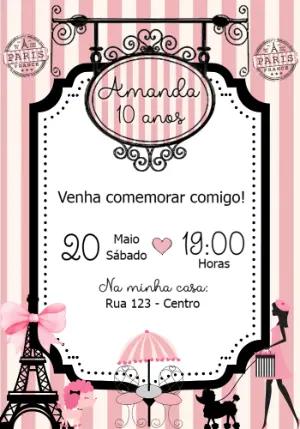 Convite de Aniversário Tema Paris para Editar Online