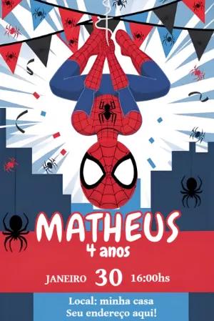 Convite de Aniversário Homem Aranha para Editar Online