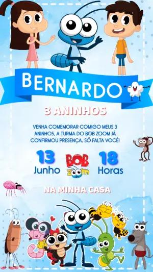 Convite de Aniversário Bob Zoom e Turma para Editar Online