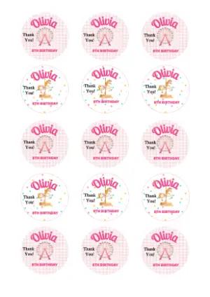 Editable Pink Amusement Park Birthday Favor Tags Template