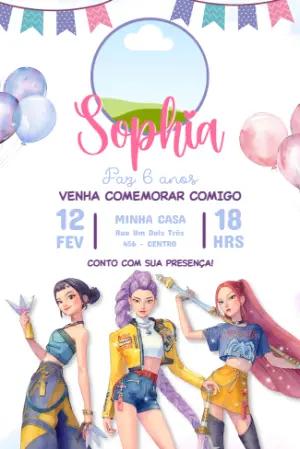 Convite Aniversário Guerreiras do Kpop com Foto Editável