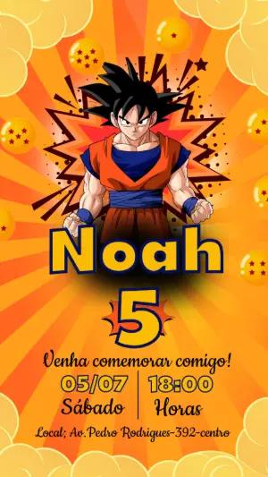 Convite de Aniversário Dragon Ball com Goku para Editar