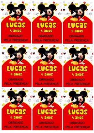 Tag de Aniversário Mickey Mouse Vermelha para Editar