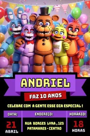 Convite de Aniversário Five Nights at Freddy's para Editar