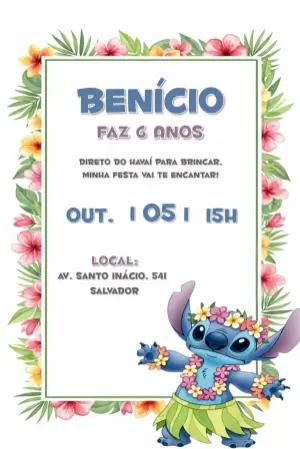 Convite de Aniversário Stitch Havaiano para Editar Online