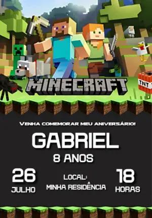 Convite de Aniversário Minecraft com Personagens para Editar