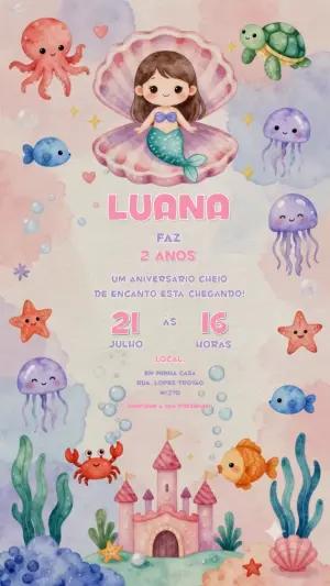 Convite Animado Aniversário Sereia Fundo do Mar para Editar